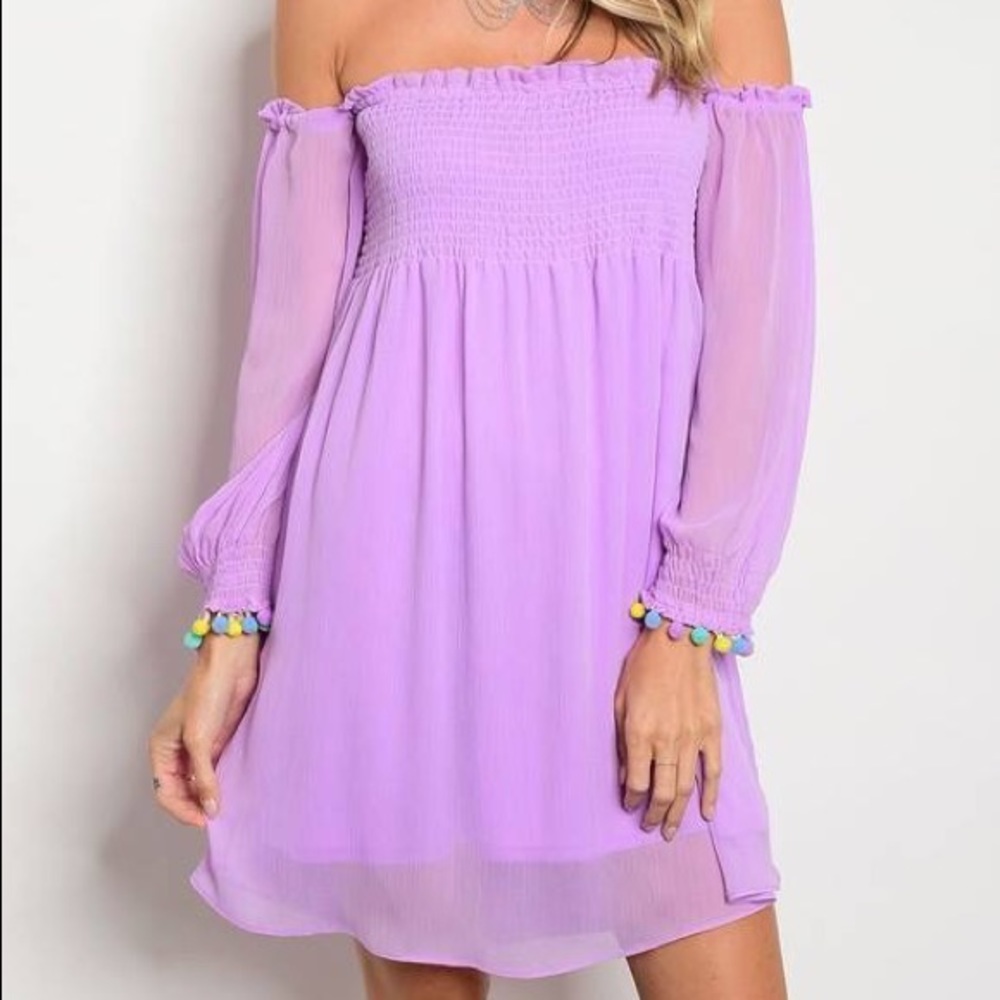 Lavender off shoulder dress
